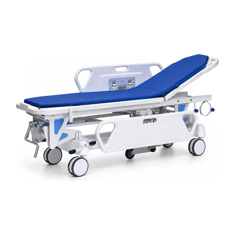 Keling KL-PT003 high-capacity patient transport trolley with blue mattress and white frame