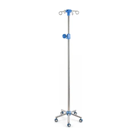 KL-LJ045-1 IV stand installed beside hospital bed with infusion bag hanging