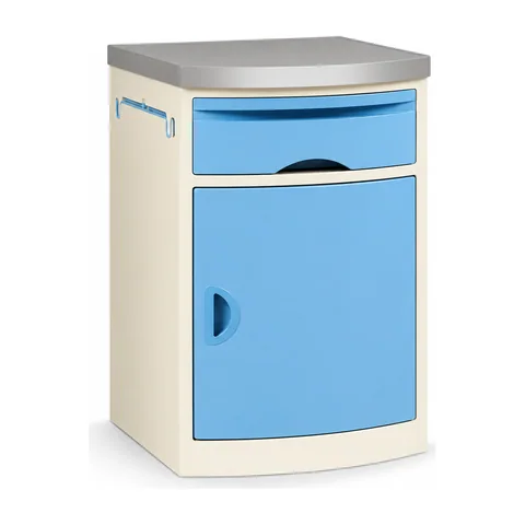 Keling KL-CG082 hospital bedside table with stainless steel top, front view