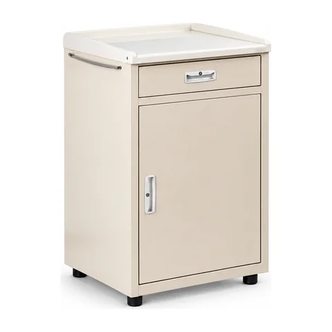 Keling KL-CG084 steel hospital bedside table with raised tray and support feet