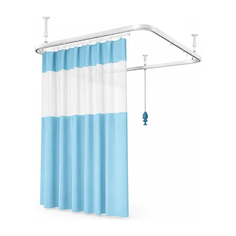Keling KL-CL050 hospital curtain and track system installed in patient ward, blue curtain