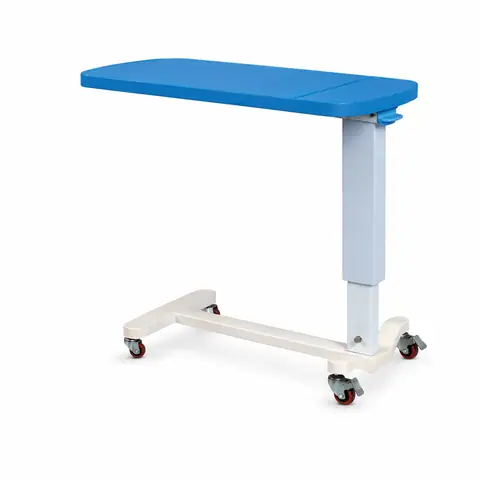 Keling KL-CZ302 overbed table in blue with H-frame base and height adjustment column