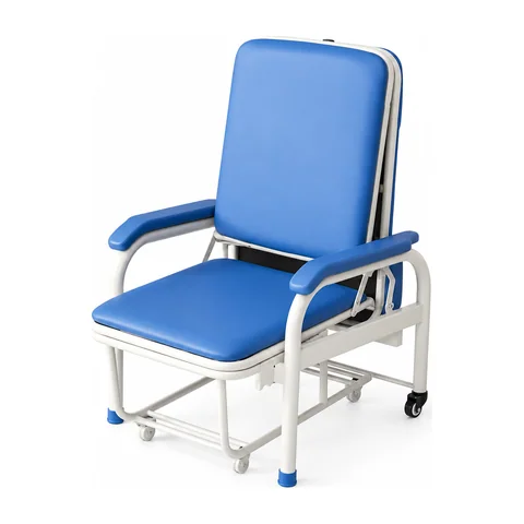 Keling KL-ZY004 attendant chair in upright chair configuration with blue cushioning