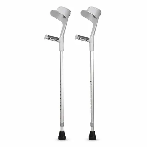 Keling KL-FS902 elbow crutch pair, silver finish, showing forearm cuff and hand grip