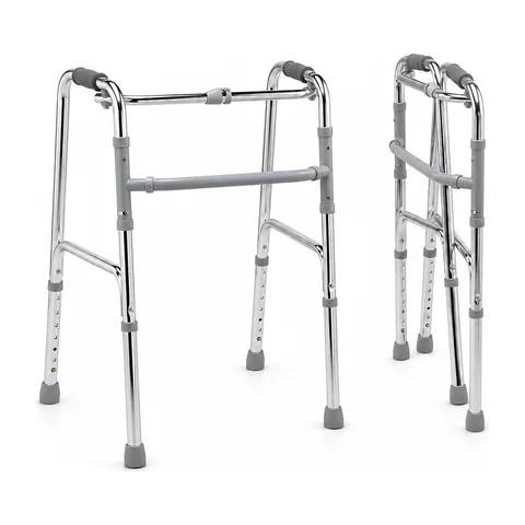 Keling KL-FS906 foldable aluminum walking frame, folded and unfolded positions