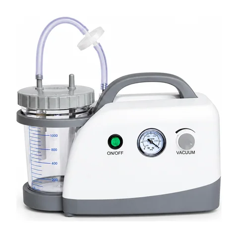Keling DFX-23A-I portable suction machine front view showing ABS housing, gauge and suction bottle