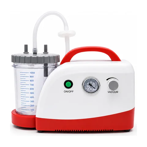 Keling DFX-23B-II portable suction machine front view showing red-accented steel housing and suction bottle