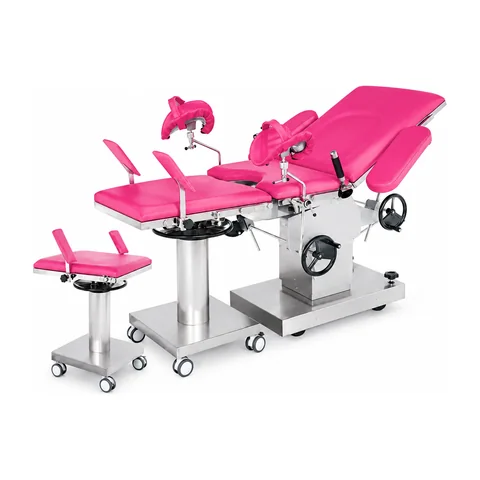 Keling KL-2B manual obstetric table with leg supports and auxiliary table full view