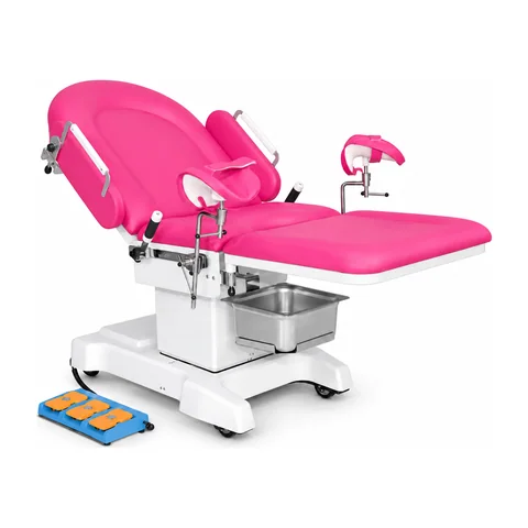 Keling KL-2F electric obstetric table full view with foot remote and stainless steel basin